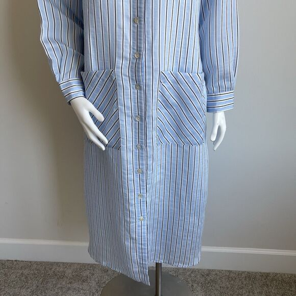 Zara Long Sleeves Oversized Shirt Midi Dress Tie Belt XS Lagenlook Blue Striped - Picture 5 of 15
